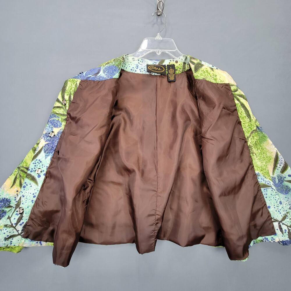 Alex Kim Blue Yellow Floral Lightweight Jacket Long Sleeve Sequins Snaps Women L - Picture 6 of 13